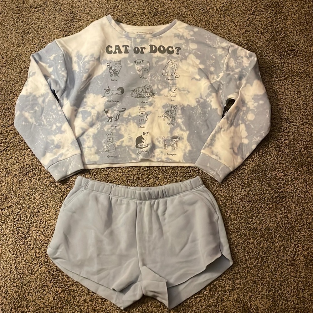 Cat and dog Zodiac top and shorts pajama set